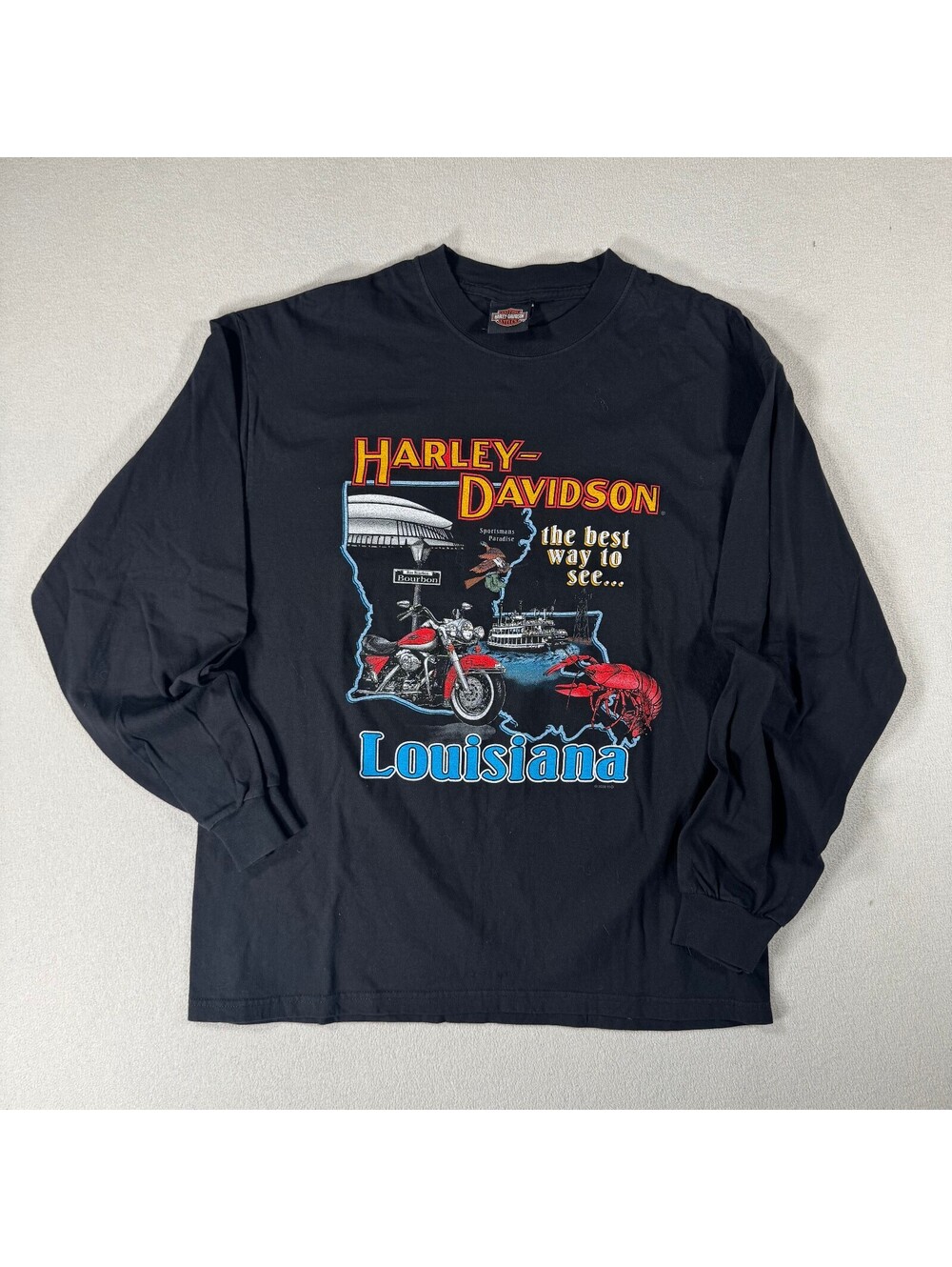 Vintage Harley-Davidson Louisiana Long Sleeve T-Shirt Black Size M Cajun Cycles